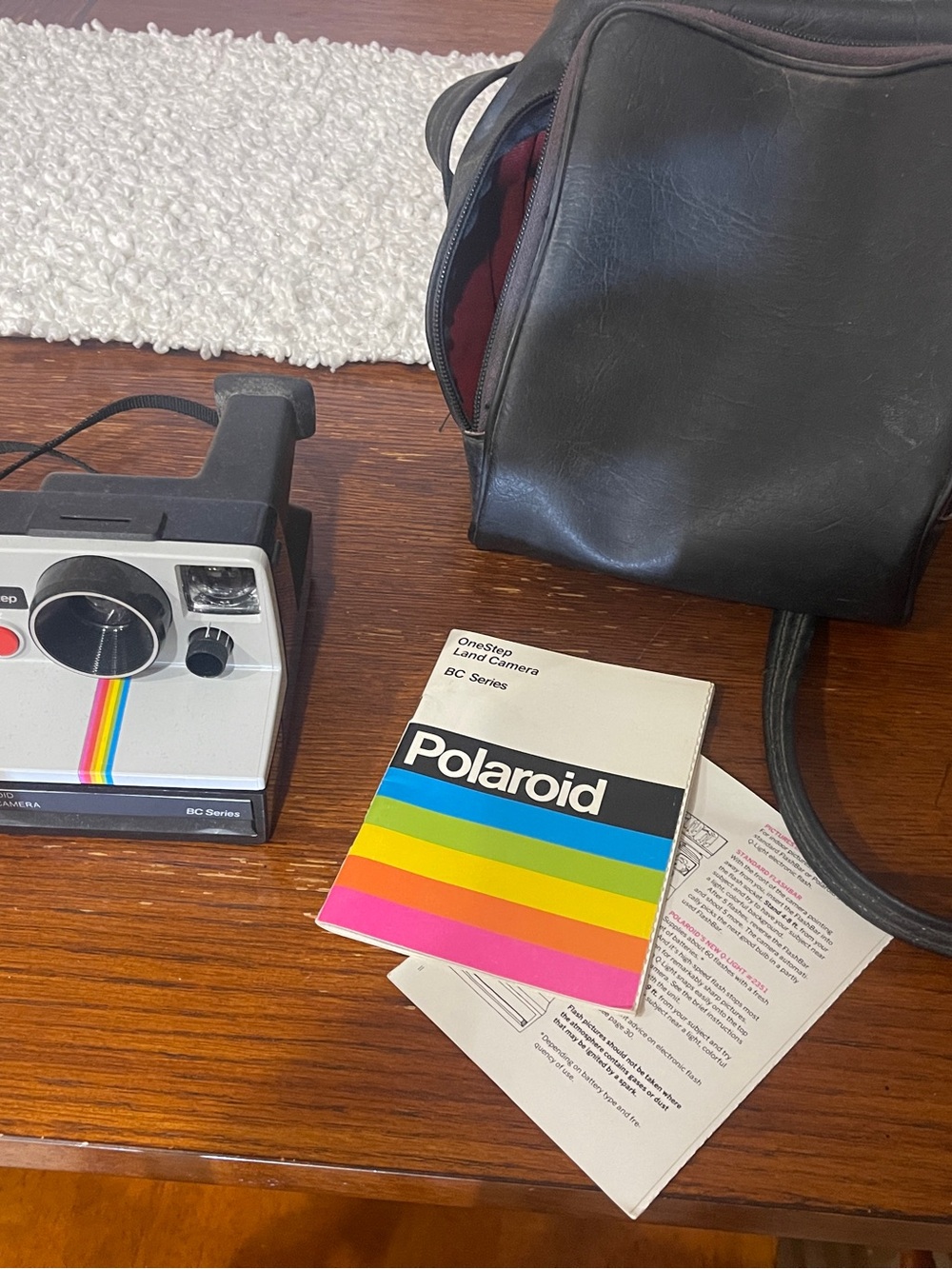 Polaroid Instant Camera with Black Body and Rainbow Stripe Accents